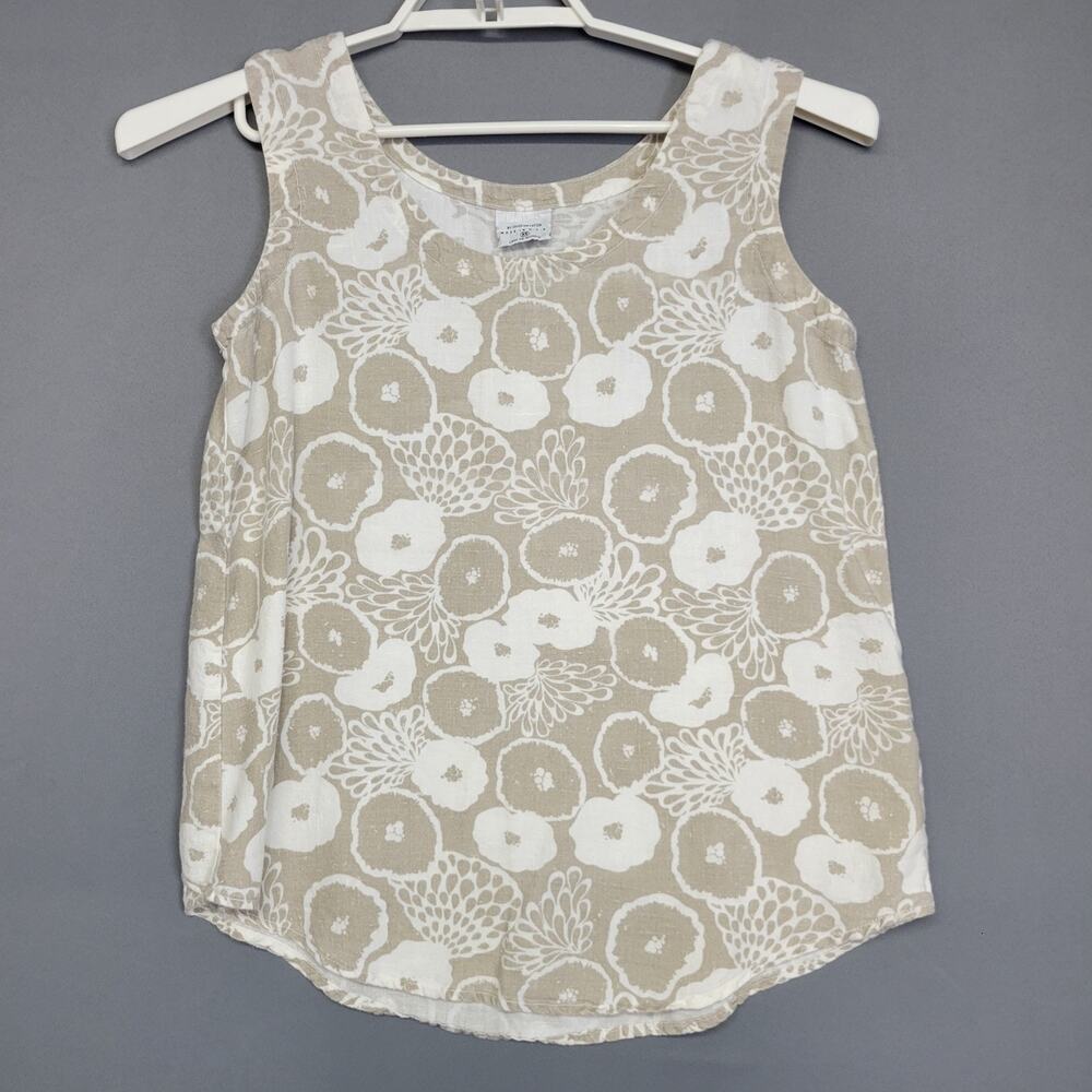 Click by Color Me Cotton 100% Linen Tank Top Womens XS Taupe Ivory Floral‎